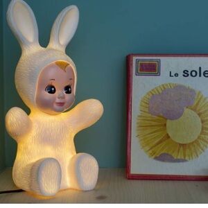 Goodnight Light baby bunny nursery lamp in pale pink.